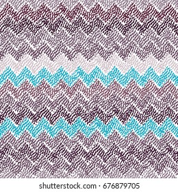 Seamless ikat pattern. Simple chevron ornament. Stripe print. Blue, gray and white colors. Vector illustration.