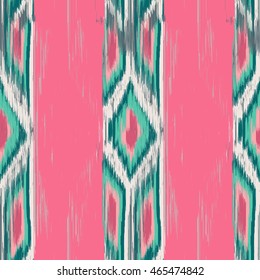 Seamless Ikat Pattern with strips and rhombuses. Abstract  background for textile design, wallpaper, surface textures, wrapping paper.