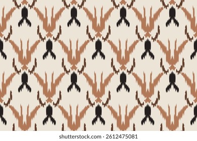 Seamless ikat pattern with terracotta and black tribal motifs on cream background