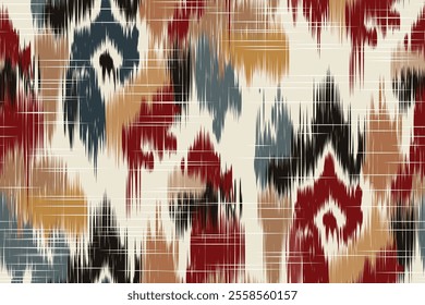 Seamless ikat patterns that combine tribal, indigenous and Aztec geometric embroidery. Perfect for graphic art, rug design, wallpaper, gift wrapping and clothing.