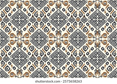 Seamless ikat patterns that combine tribal, indigenous and Aztec geometric embroidery. Perfect for graphic art, rug design, wallpaper, gift wrapping and clothing.