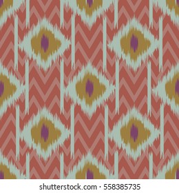 Seamless ikat textile pattern .Geometric abstract shapes . Traditional pattern on the fabric in Asian countries