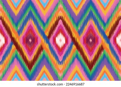 Ikat inmaculado patrón tradicional. Estilo boho étnico. Ilustraciones vectoriales orientales de Navajo geométrico. Patrón de bordado, diseño para el uso en el negocio de la impresión de moda.