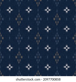 Seamless Ikat And Tribal Pattern On Navy Background