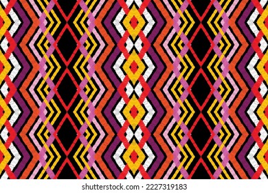 Seamless Ikat tribal traditional pattern.Ethnic aztec ornament boho chevron style. Geometric Navajo American oriental vector illustrations. Embroidery pattern, design for Using in fashion industry 