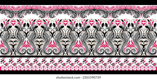 Seamless Ikat Vector Damask Pattern for Textile and Fabric Design, Ideal for Floral Embroidery, Geometric Ethnic Weaves, and Retro Fabric Applications