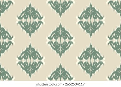 Seamless Ikat Vector Pattern in Soft Olive and Beige Tones – Traditional Textile Design