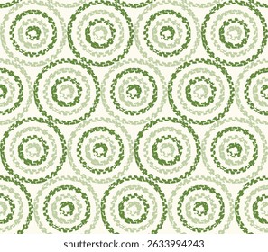 Seamless ikat wind effect  and mandala geometrical winter green texture background pattern for textile, wallpaper, printing, dress, systems