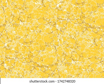 Seamless illuminating yellow marbling pattern. traditional abstract background