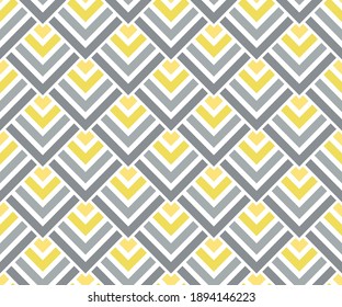 Seamless illuminating yellow and ultimate gray geometric squares pattern. Art deco vector illustration. wallpaper, fabric, packaging paper, print