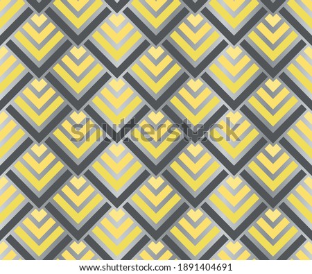 Seamless illuminating yellow and ultimate gray gradient geometric squares pattern. Art deco vector illustration