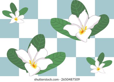seamless illus pattern white flower and green leaf  on light green background