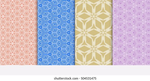 Seamless illusion cube patterns set. Vector illustration. Texture for design wallpaper, pattern fills, web page, banner, flyer. Geometry ornament