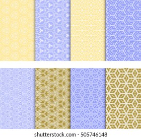 Seamless illusion cube patterns set. Vector illustration. Texture for design wallpaper, pattern fills, web page, banner, flyer. Geometry ornament