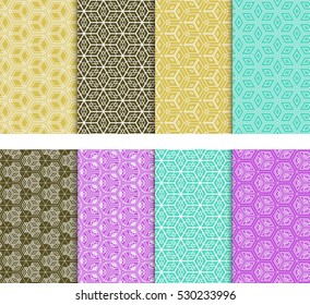 Seamless Illusion Cube Patterns Set. Vector illustration. Modern Texture for design wallpaper, pattern fills, web page, banner, flyer. Geometry ornament