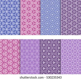 Seamless illusion cube patterns set. Vector illustration. Texture for design wallpaper, pattern fills, web page, banner, flyer. Geometry ornament