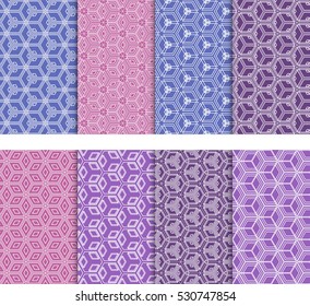 Seamless illusion cube patterns set. Vector illustration. Texture for design wallpaper, pattern fills, web page, banner, flyer. Geometry ornament
