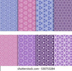 Seamless illusion cube patterns set. Vector illustration. Texture for design wallpaper, pattern fills, web page, banner, flyer. Geometry ornament
