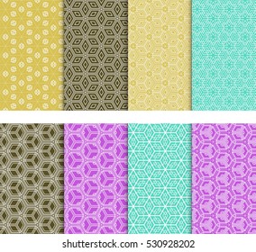 Seamless Illusion Cube Patterns Set. Vector illustration. Modern Texture for design wallpaper, pattern fills, web page, banner, flyer. Geometry ornament