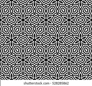 seamless illusion pattern. Floral ornament. Vector illustration. Black and white.