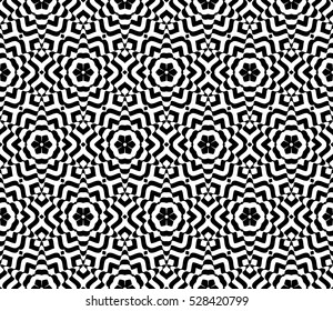 seamless illusion pattern. Floral ornament. Vector illustration. Black and white.