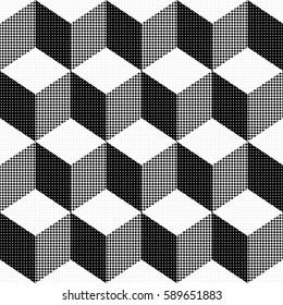 Seamless illustrated cubes pattern made of halftones