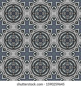 Seamless illustrated pattern in gray  made of abstract elements. Vector.