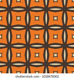 Seamless illustrated pattern made of abstract elements in beige, orange and dark brown