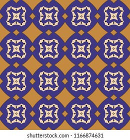 Seamless illustrated pattern made of abstract elements in beige, brown blue and black