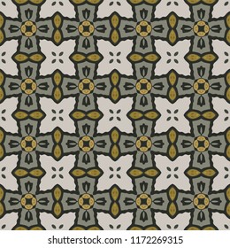 Seamless illustrated pattern made of abstract elements in beige,gray,brown and black