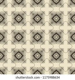 Seamless illustrated pattern made of abstract elements in beige and black