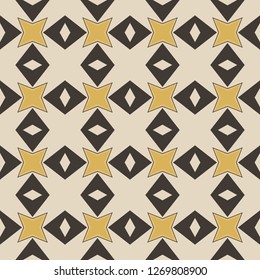 Seamless illustrated pattern made of abstract elements in beige, yellow and black