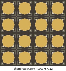 Seamless illustrated pattern made of abstract elements in beige,yellow, gray and black