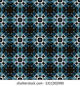 Seamless illustrated pattern made of abstract elements in white and shades of blue