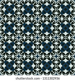 Seamless illustrated pattern made of abstract elements in light gray and shades of blue
