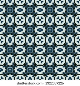 Seamless illustrated pattern made of abstract elements in light gray and shades of blue