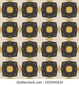 Seamless illustrated pattern made of abstract elements in beige, yellow and gray