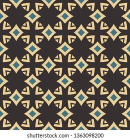 Seamless illustrated pattern made of abstract elements in beige, blue and black