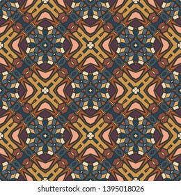 Seamless illustrated pattern made of abstract elements in red and blue