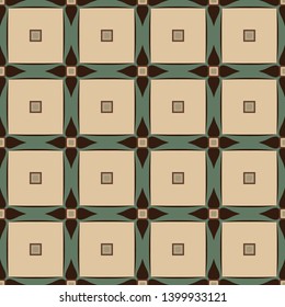 Seamless illustrated pattern made of abstract elements in beige, green, brown and black