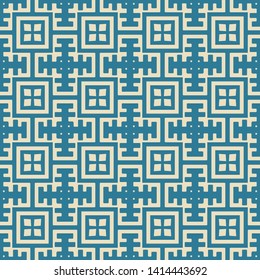 Seamless illustrated pattern made of abstract elements in beige and turquoise