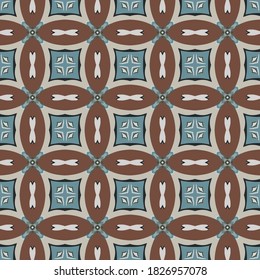 Seamless illustrated pattern made of abstract elements in light gray, beige, turquoise, brown and black