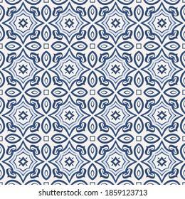 Seamless illustrated pattern made of abstract elements in beige and shades of blue