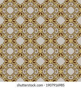Seamless illustrated pattern made of abstract elements in beige, yellow and shades of brown