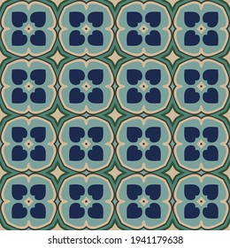Seamless illustrated pattern made of abstract elements in beige, green, gray,blue  and black