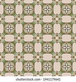 Nahtlose illustrierte Muster aus abstrakten Elementen in beige, braun, grün und schwarz