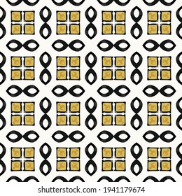 Seamless illustrated pattern made of abstract elements in white, brown, gray and black