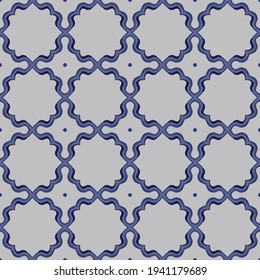 Seamless illustrated pattern made of abstract elements in beige and shades of blue