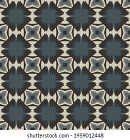 Seamless illustrated pattern made of abstract elements in beige, blue and gray