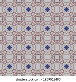 Seamless illustrated pattern made of abstract elements in beige and shades of blue and brown